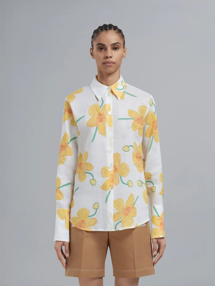 Marni Orchids Print Rami Shirt Maize Womens Tops and Shirts Marni Orchids Print Rami Shirt Maize Womens Tops and Shirts