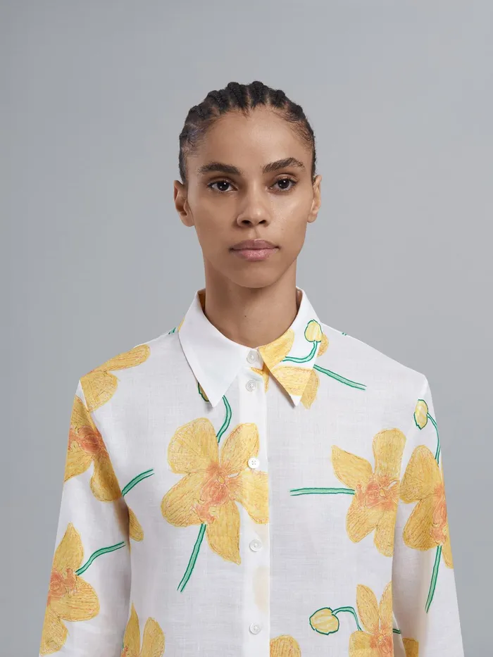 Marni Orchids Print Rami Shirt Maize Womens Tops and Shirts Marni Orchids Print Rami Shirt Maize Womens Tops and Shirts