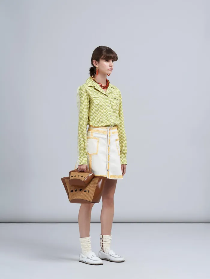 Marni Small Rhombus Print Poplin Shirt Lemonade Womens Tops and Shirts Marni Small Rhombus Print Poplin Shirt Lemonade Womens Tops and Shirts