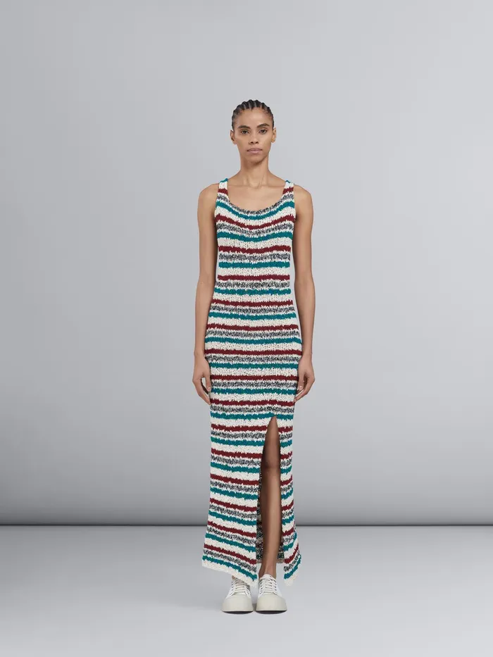 Marni Striped Cotton Knit Dress Raisin Womens Dresses Marni Striped Cotton Knit Dress Raisin Womens Dresses