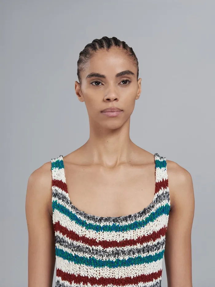 Marni Striped Cotton Knit Dress Raisin Womens Dresses Marni Striped Cotton Knit Dress Raisin Womens Dresses