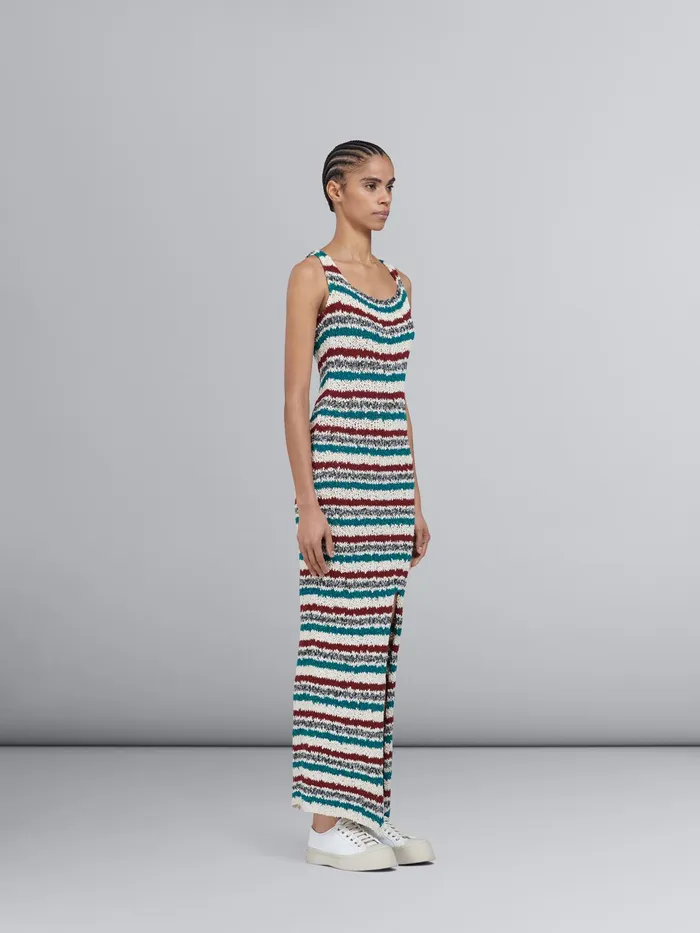 Marni Striped Cotton Knit Dress Raisin Womens Dresses Marni Striped Cotton Knit Dress Raisin Womens Dresses