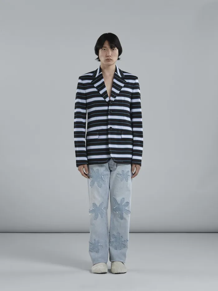 Marni Striped Techno Jersey Blazer Black Mens Coats and Jackets Marni Striped Techno Jersey Blazer Black Mens Coats and Jackets