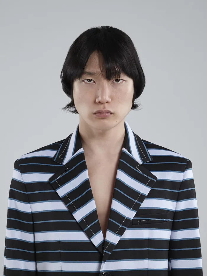 Marni Striped Techno Jersey Blazer Black Mens Coats and Jackets Marni Striped Techno Jersey Blazer Black Mens Coats and Jackets