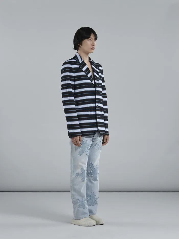 Marni Striped Techno Jersey Blazer Black Mens Coats and Jackets Marni Striped Techno Jersey Blazer Black Mens Coats and Jackets