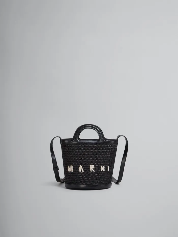 Marni Tropicalia Mini Bucket Bag In Leather And Raffia Black Womens Crossbody Bags