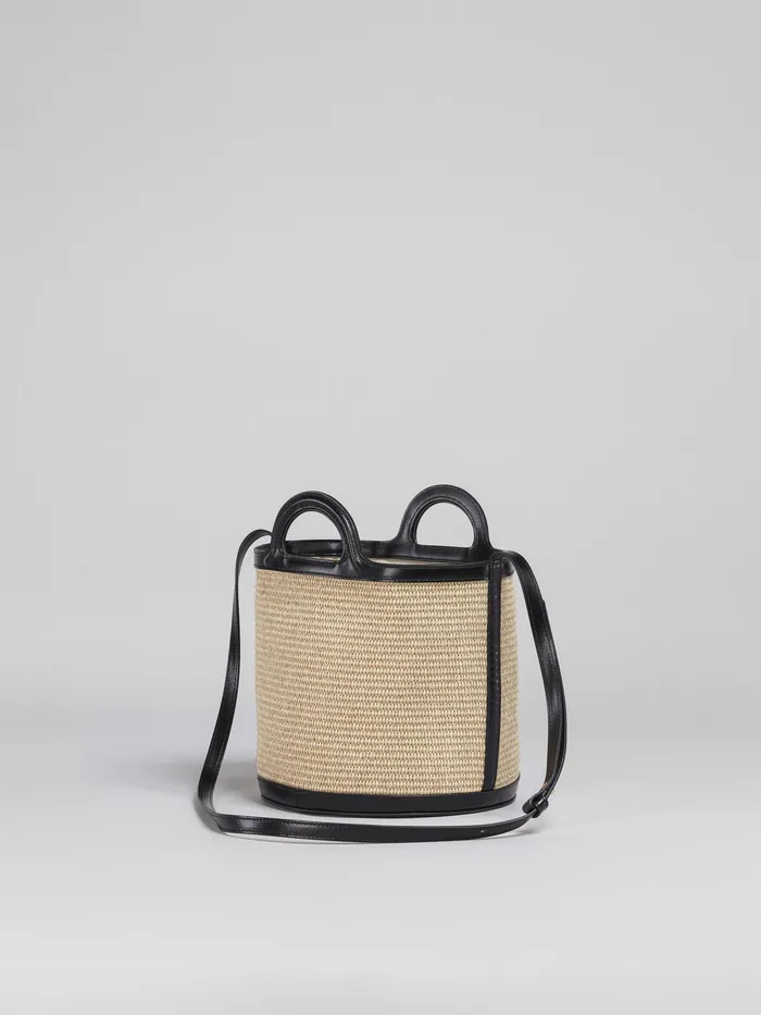 Marni Tropicalia Small Bucket Bagin Black Leather And Raffia Sand Storm Womens Crossbody Bags Marni Tropicalia Small Bucket Bagin Black Leather And Raffia Sand Storm Womens Crossbody Bags