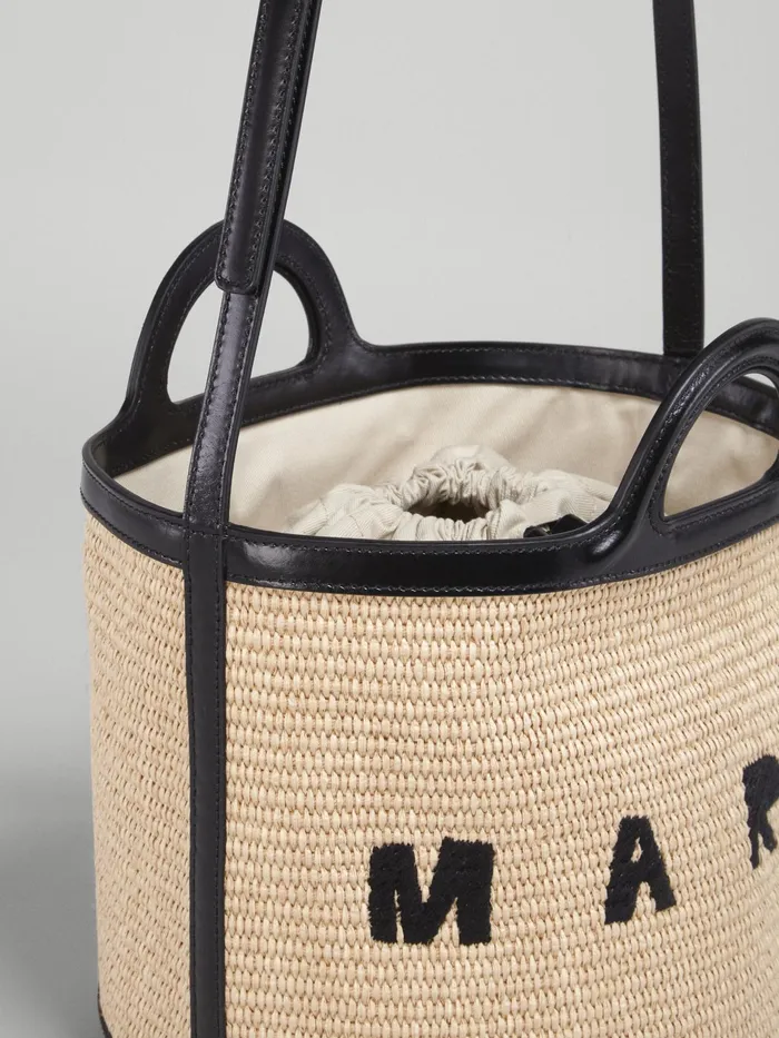 Marni Tropicalia Small Bucket Bagin Black Leather And Raffia Sand Storm Womens Crossbody Bags Marni Tropicalia Small Bucket Bagin Black Leather And Raffia Sand Storm Womens Crossbody Bags