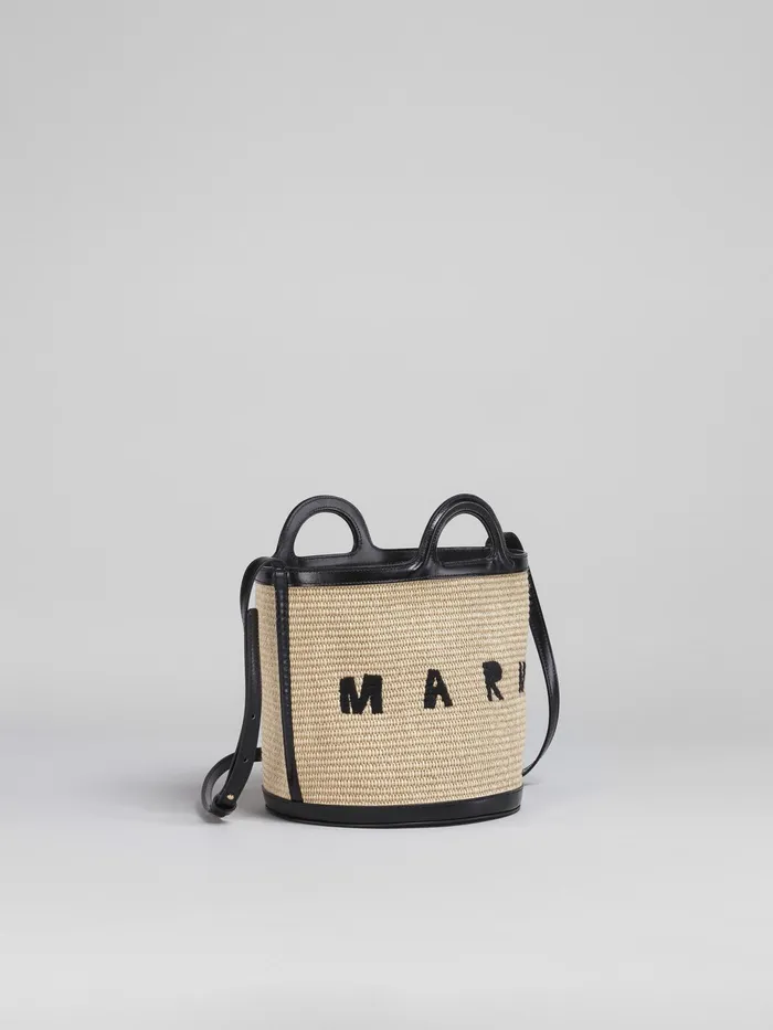 Marni Tropicalia Small Bucket Bagin Black Leather And Raffia Sand Storm Womens Crossbody Bags Marni Tropicalia Small Bucket Bagin Black Leather And Raffia Sand Storm Womens Crossbody Bags