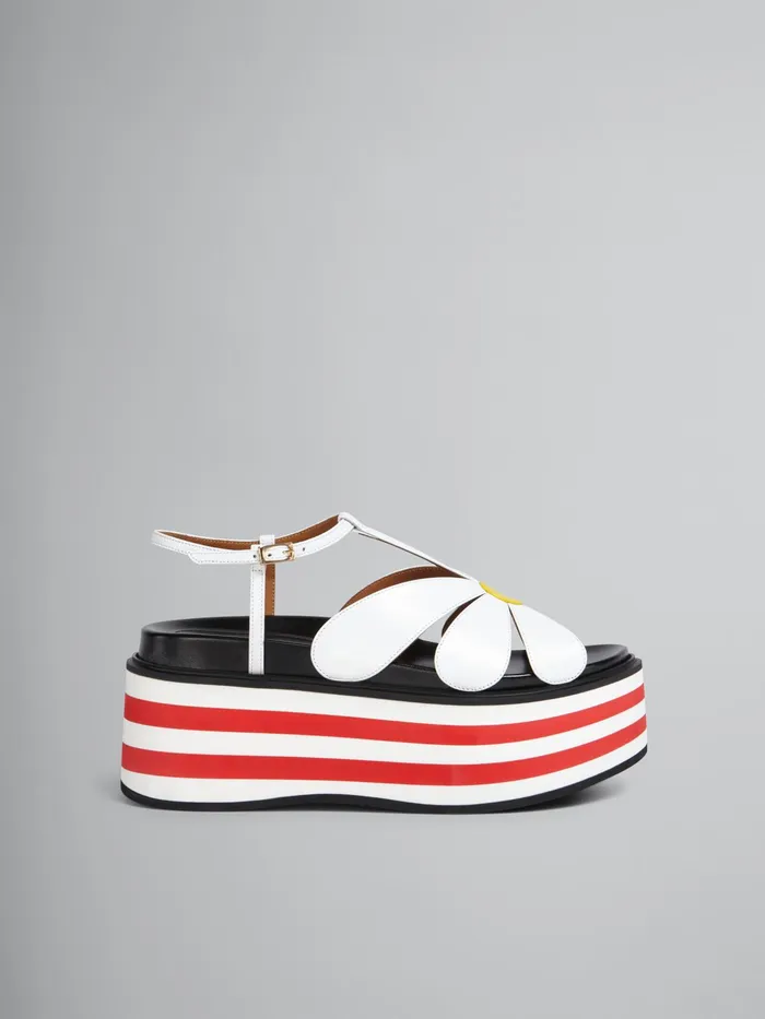 Marni White Leather Flower Wedge Sandal Lily White Womens Sandals and Wedges