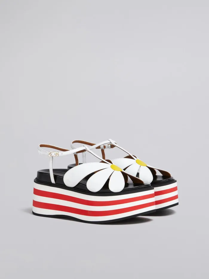 Marni White Leather Flower Wedge Sandal Lily White Womens Sandals and Wedges Marni White Leather Flower Wedge Sandal Lily White Womens Sandals and Wedges