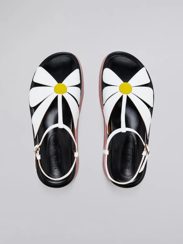 Marni White Leather Flower Wedge Sandal Lily White Womens Sandals and Wedges Marni White Leather Flower Wedge Sandal Lily White Womens Sandals and Wedges