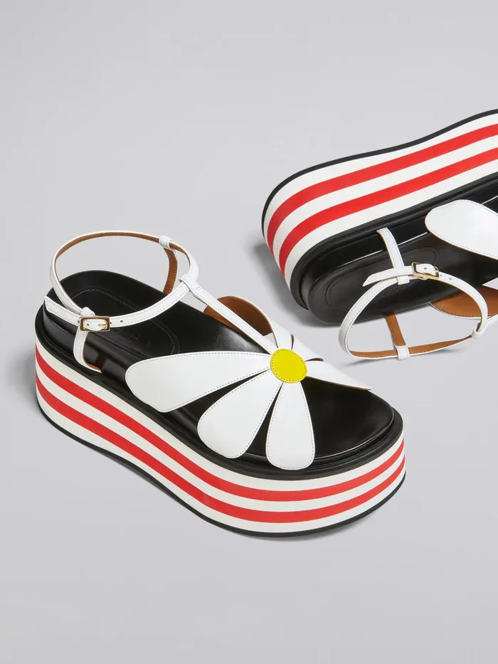 Marni White Leather Flower Wedge Sandal Lily White Womens Sandals and Wedges Marni White Leather Flower Wedge Sandal Lily White Womens Sandals and Wedges