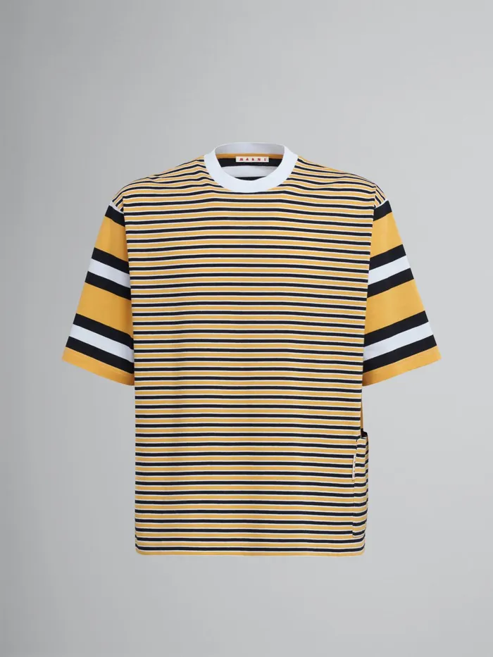 Marni Yellow Striped Cotton Jersey Crewneck Tshirt Gold Mens Sweatshirts and Tshirts