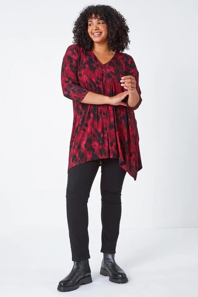 Maroon Curve Tie Back Tunic Stretch Top Women Roman Tops
