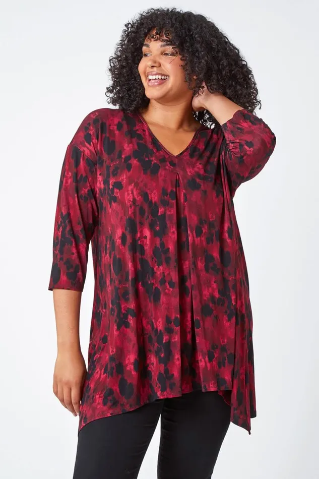 Maroon Curve Tie Back Tunic Stretch Top Women Roman Tops