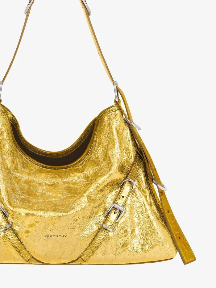 Medium Voyou Bag In Laminated Leather Golden Women Givenchy Shoulder Bags