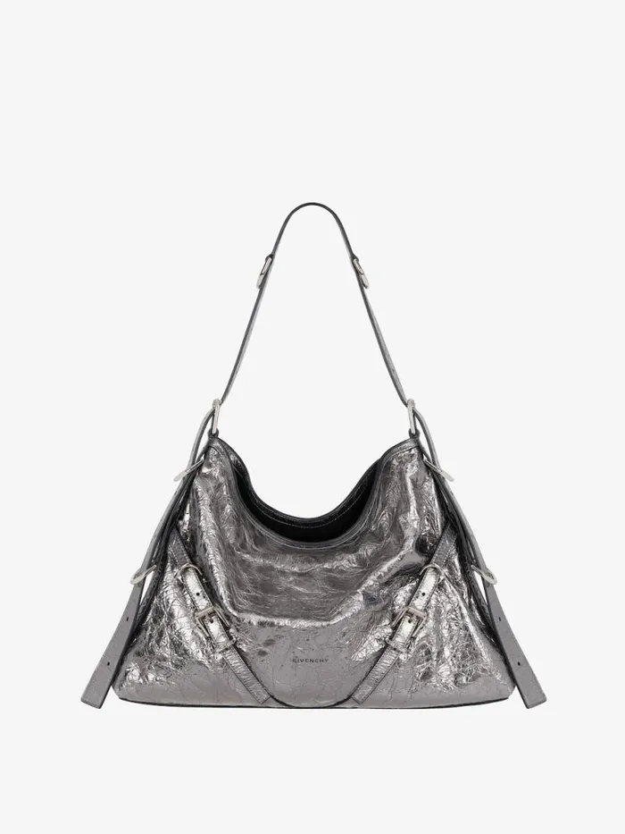 Medium Voyou Bag In Laminated Leather Silvery Grey Women Givenchy Shoulder Bags