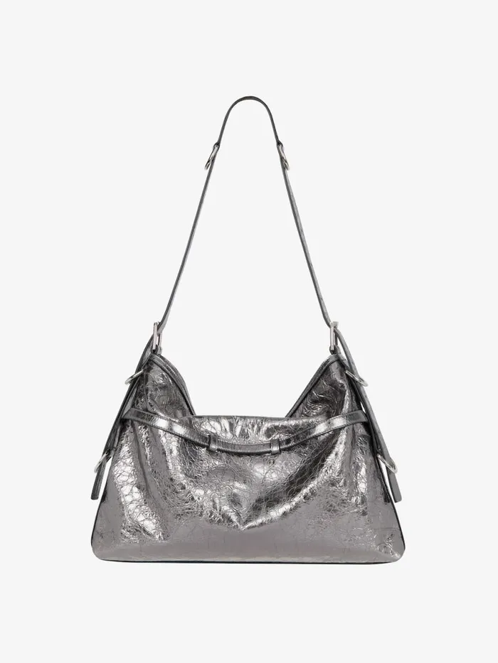 Medium Voyou Bag In Laminated Leather Silvery Grey Women Givenchy Shoulder Bags