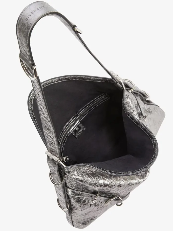 Medium Voyou Bag In Laminated Leather Silvery Grey Women Givenchy Shoulder Bags
