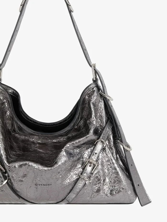 Medium Voyou Bag In Laminated Leather Silvery Grey Women Givenchy Shoulder Bags