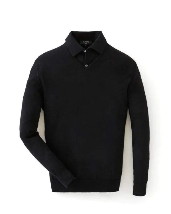Men 007 Fine Gauge Cashmere Polo T ShirtIn Black Black NPeal Polos and Tshirts