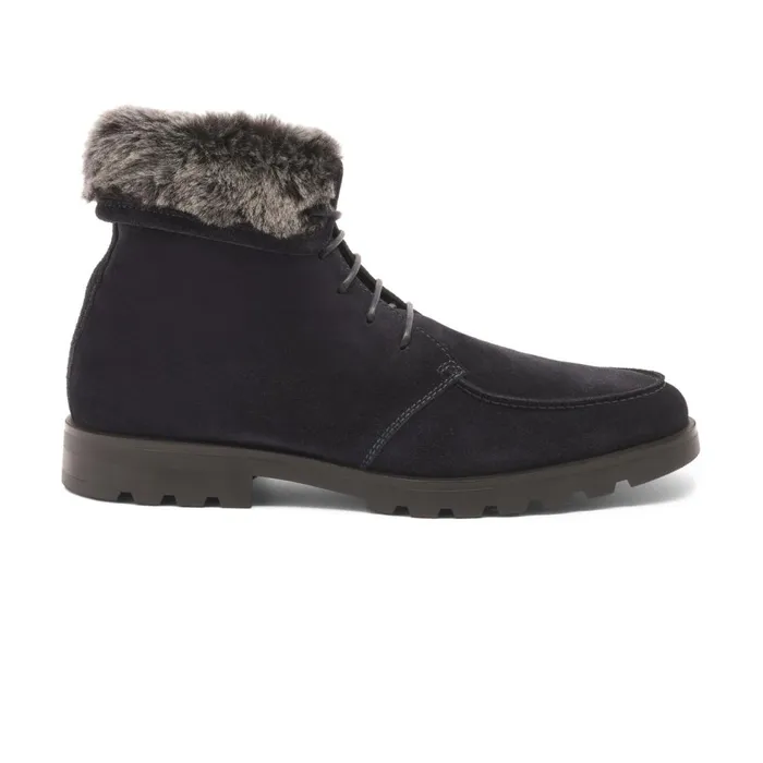 Men Blue Suede LaceUp Boot With Fur Santoni Boots