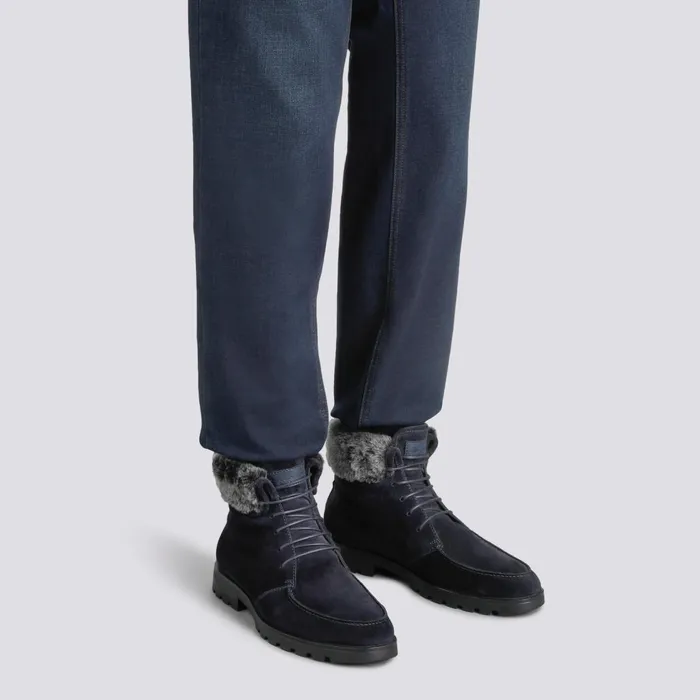Men Blue Suede LaceUp Boot With Fur Santoni Boots
