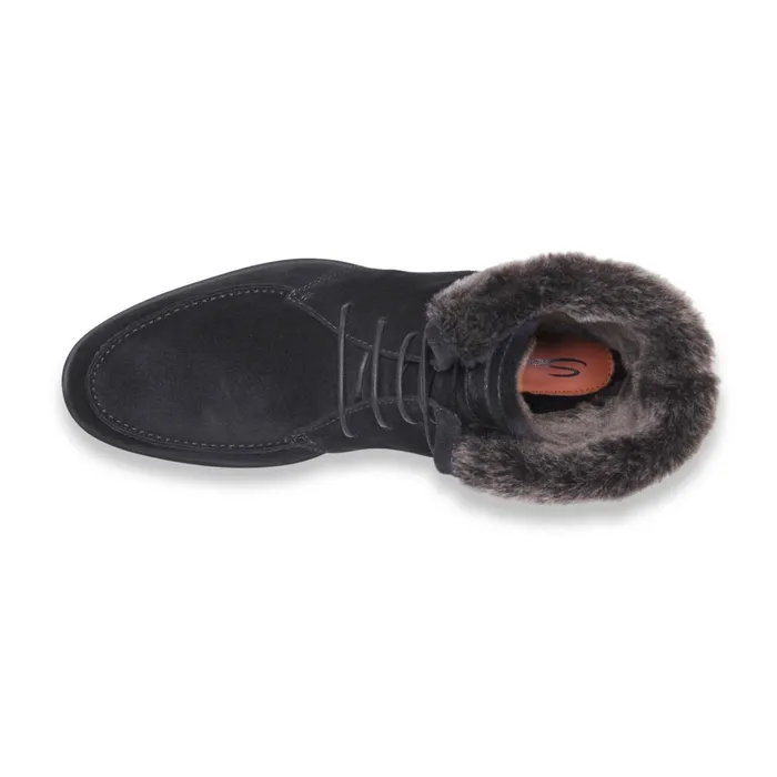 Men Blue Suede LaceUp Boot With Fur Santoni Boots