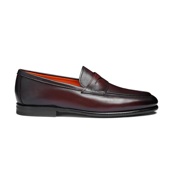 Men Burgundy Leather Carlo Loafer Santoni Loafers