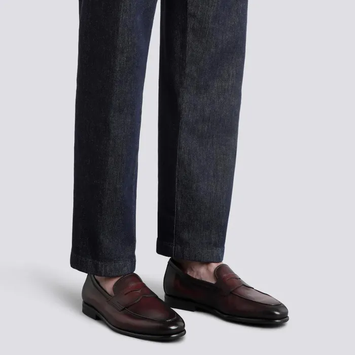Men Burgundy Leather Carlo Loafer Santoni Loafers
