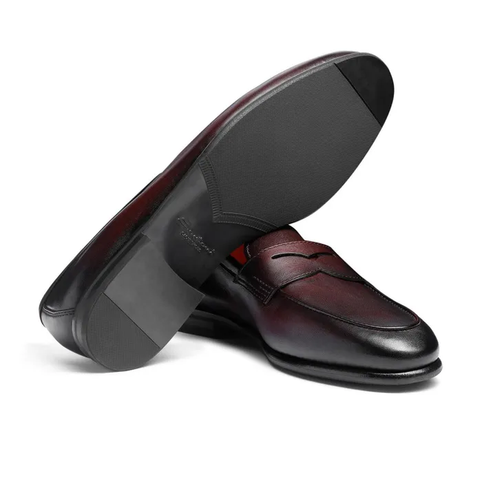 Men Burgundy Leather Carlo Loafer Santoni Loafers