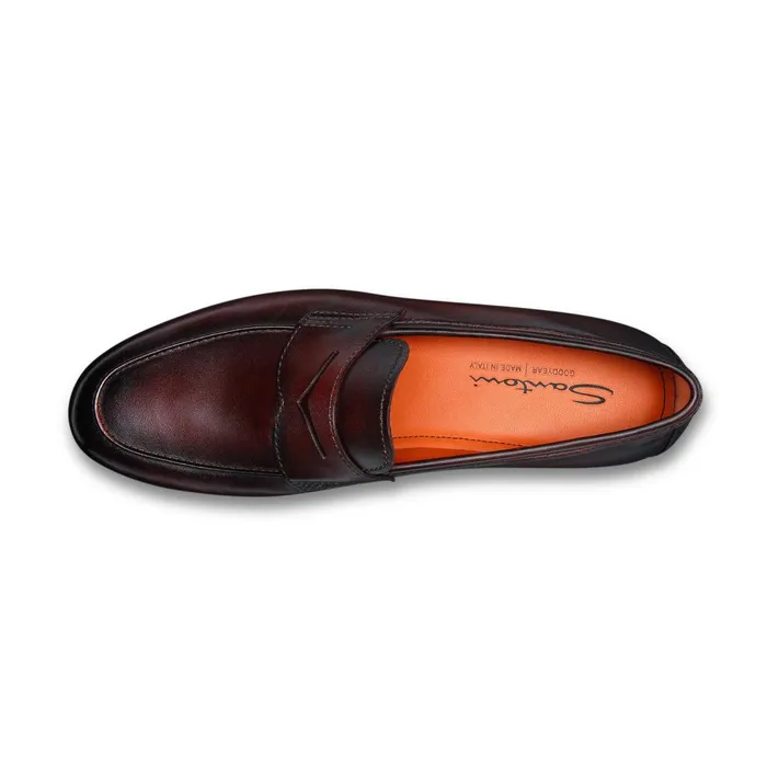 Men Burgundy Leather Carlo Loafer Santoni Loafers