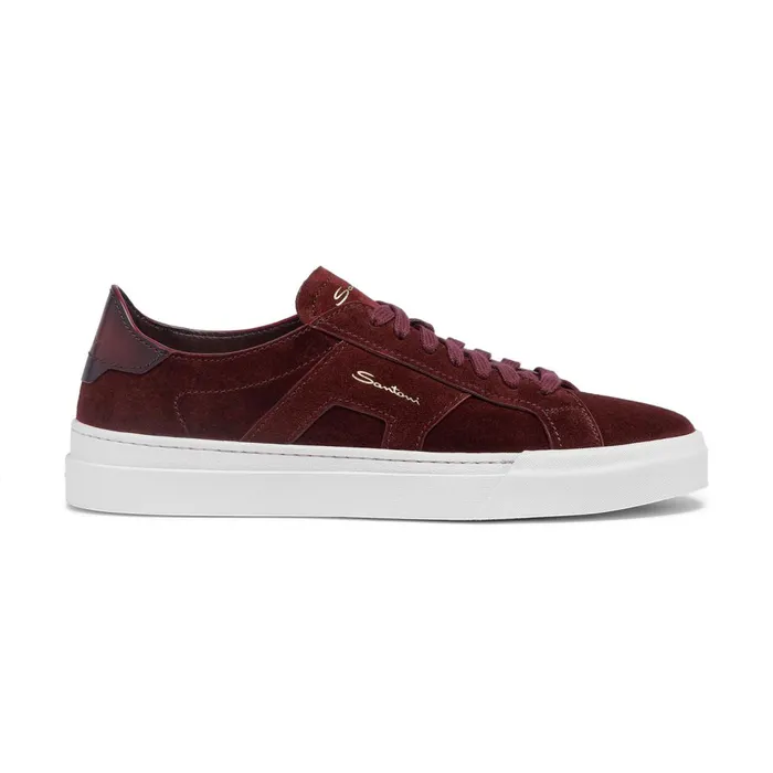 Men Burgundy Suede Double Buckle Sneaker Santoni Sneakers
