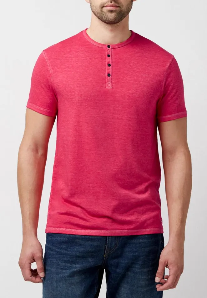 Men Buttoned Henley Purple Kasum TShirt Petunia Buffalo David Bitton Tops and Tees
