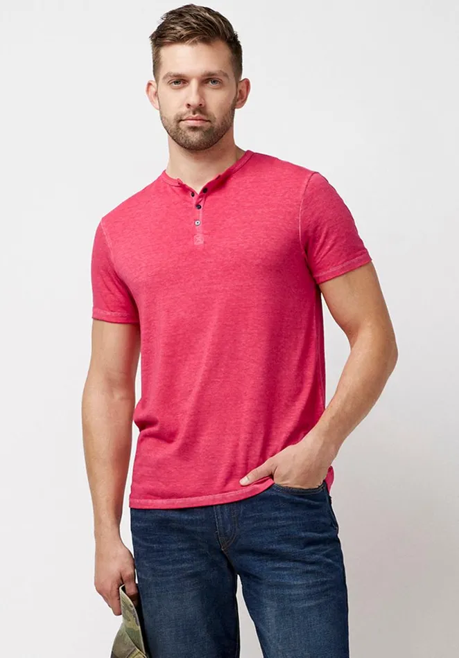 Men Buttoned Henley Purple Kasum TShirt Petunia Buffalo David Bitton Tops and Tees