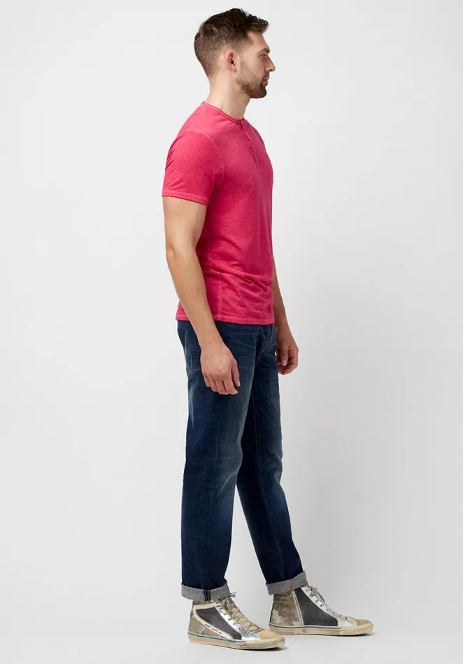 Men Buttoned Henley Purple Kasum TShirt Petunia Buffalo David Bitton Tops and Tees