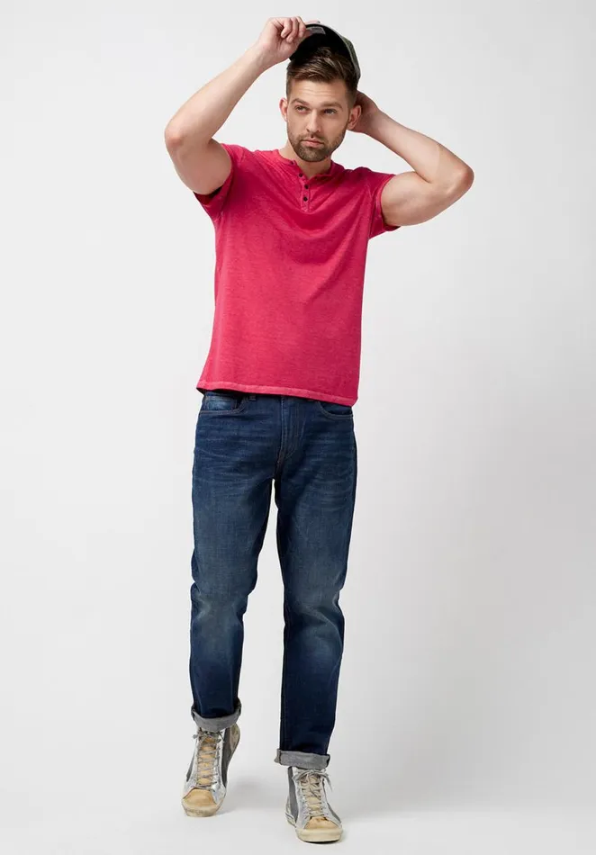 Men Buttoned Henley Purple Kasum TShirt Petunia Buffalo David Bitton Tops and Tees