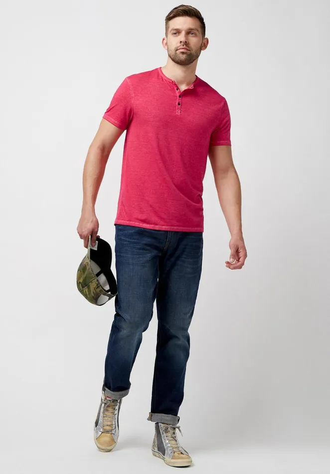 Men Buttoned Henley Purple Kasum TShirt Petunia Buffalo David Bitton Tops and Tees