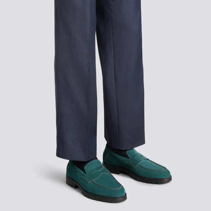 Men Dark Green Suede Penny Loafer Santoni Loafers