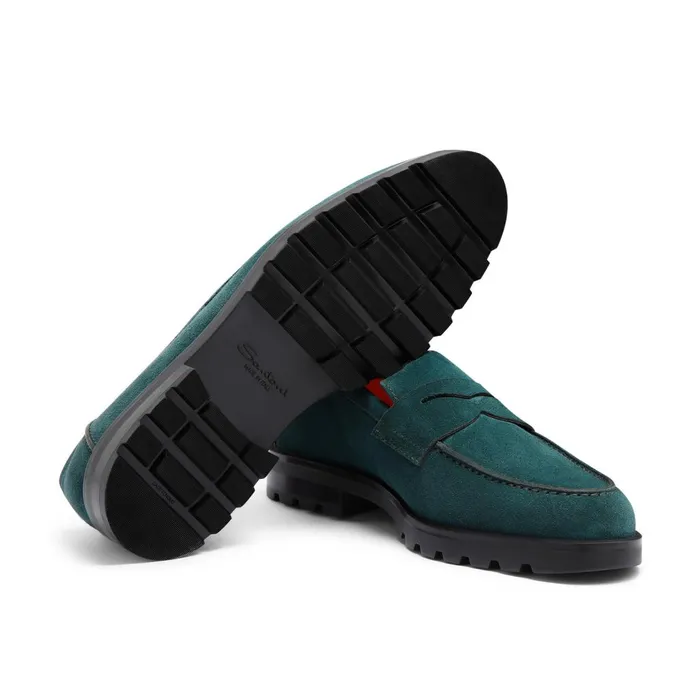 Men Dark Green Suede Penny Loafer Santoni Loafers