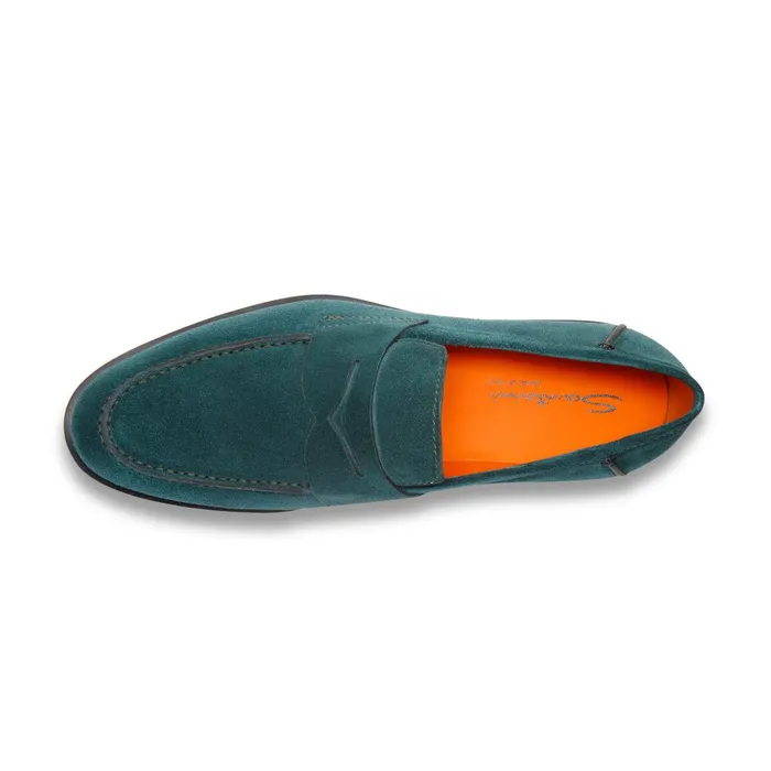Men Dark Green Suede Penny Loafer Santoni Loafers
