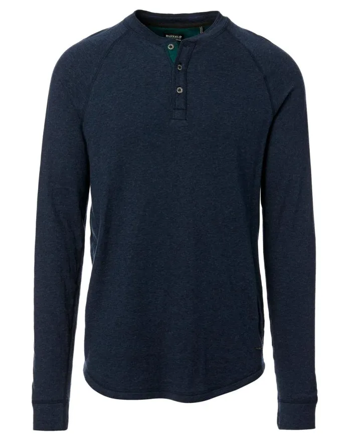 Men Kariver Henley Long Sleeve Shirt Chocolate Buffalo David Bitton Sweaters