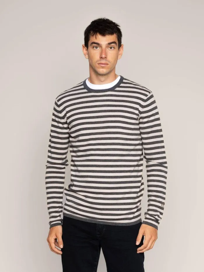 Men Knits MOS MOSH MMGAdam Soft Stripe Knit Charcoal Melange Stripe