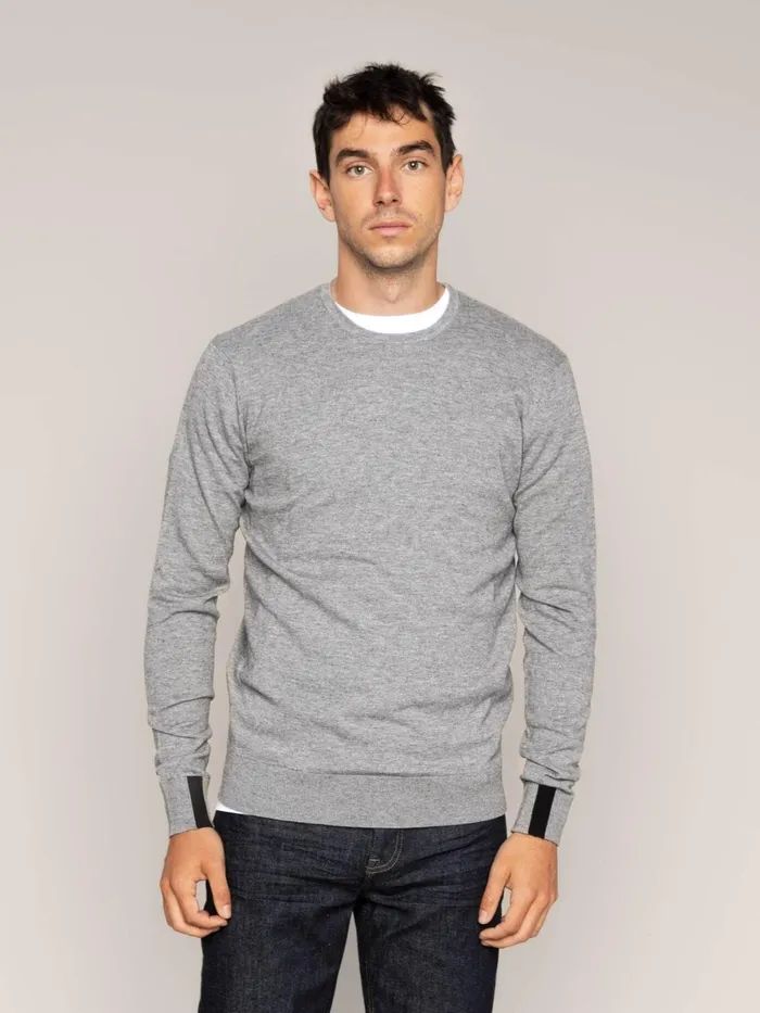 Men Knits MOS MOSH MMGAdam Supima ONeck Knit Grey Melange