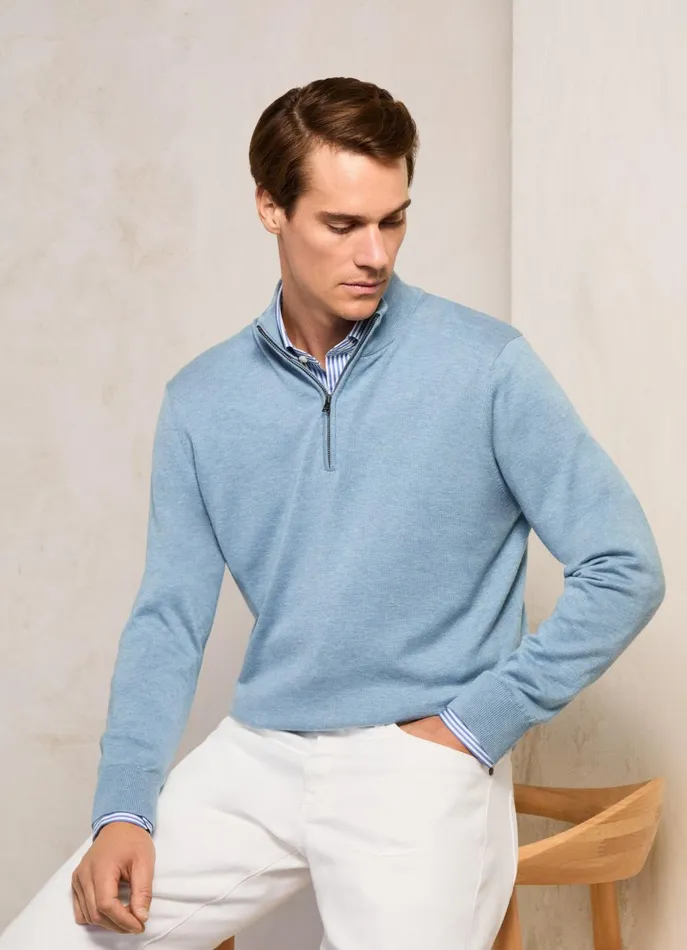 Men Knitwear Faonnable Half Zip Jumper Horizon Blue
