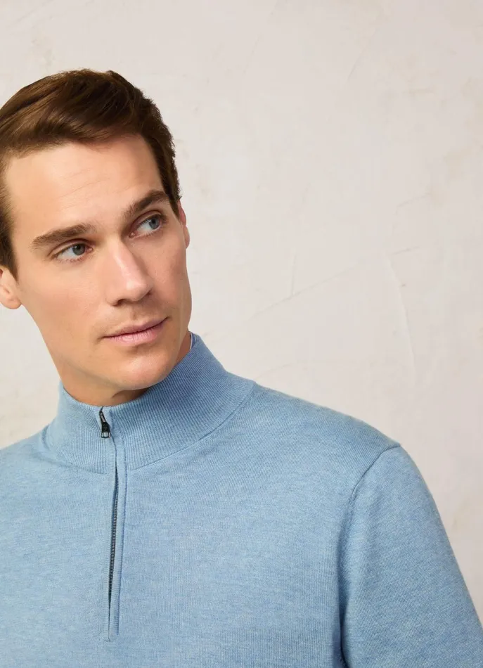 Men Knitwear Faonnable Half Zip Jumper Horizon Blue