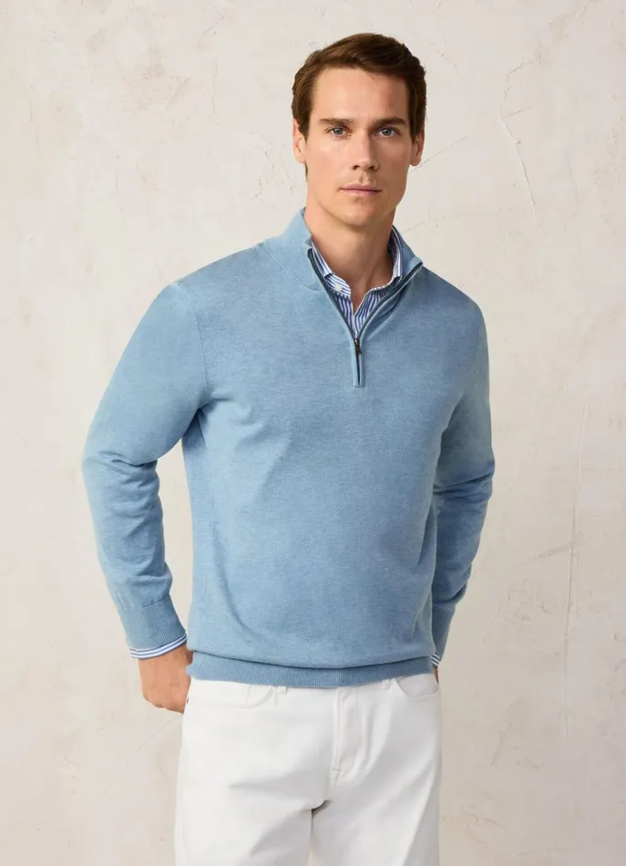 Men Knitwear Faonnable Half Zip Jumper Horizon Blue