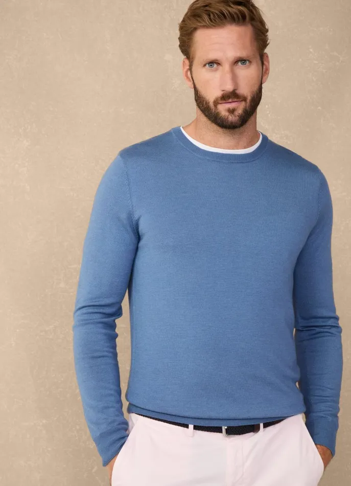 Men Knitwear Faonnable Merino Wool Crew Neck Jumper Dark Denim Blue