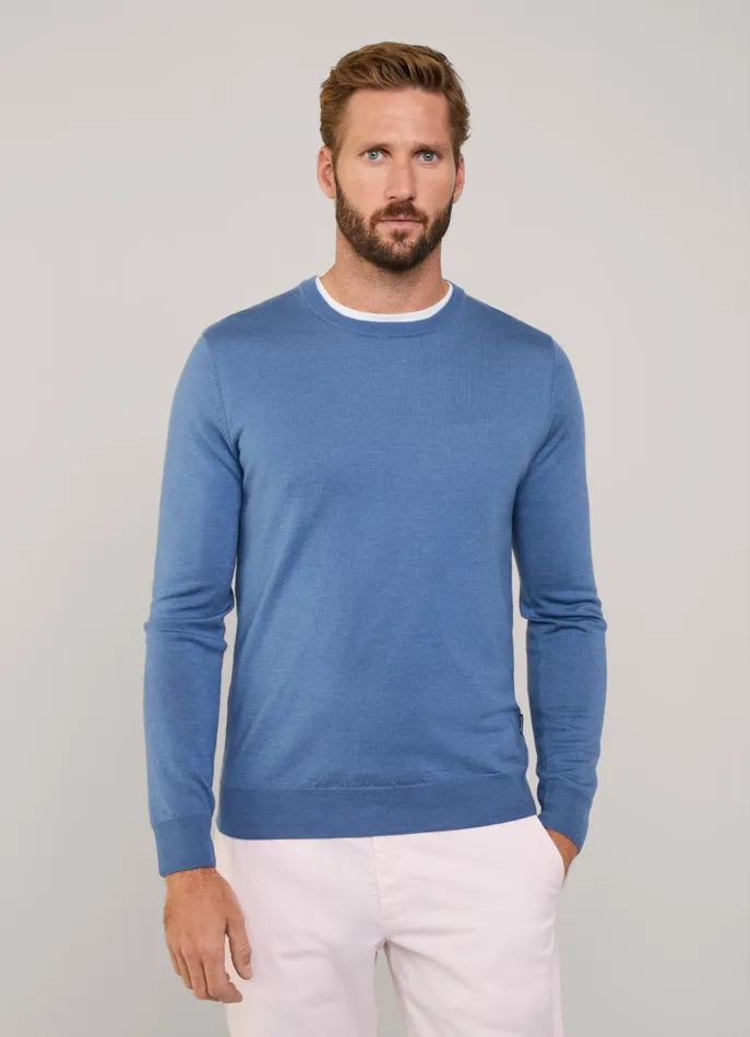 Men Knitwear Faonnable Merino Wool Crew Neck Jumper Dark Denim Blue